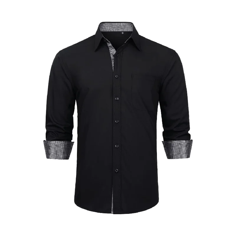 Men's Patchwork Dress Shirt with Pocket - A2-BLACK