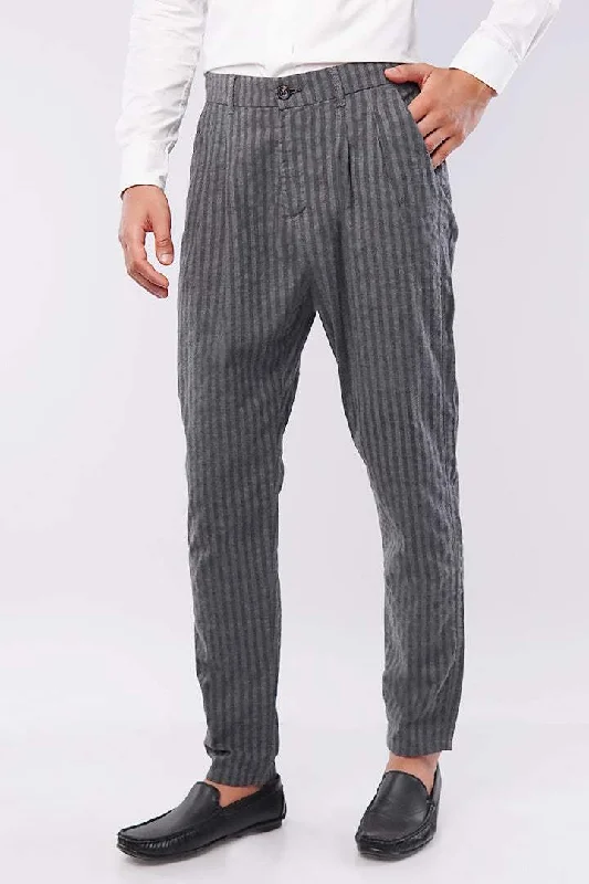 Striped Pleated Pants - Black & Grey