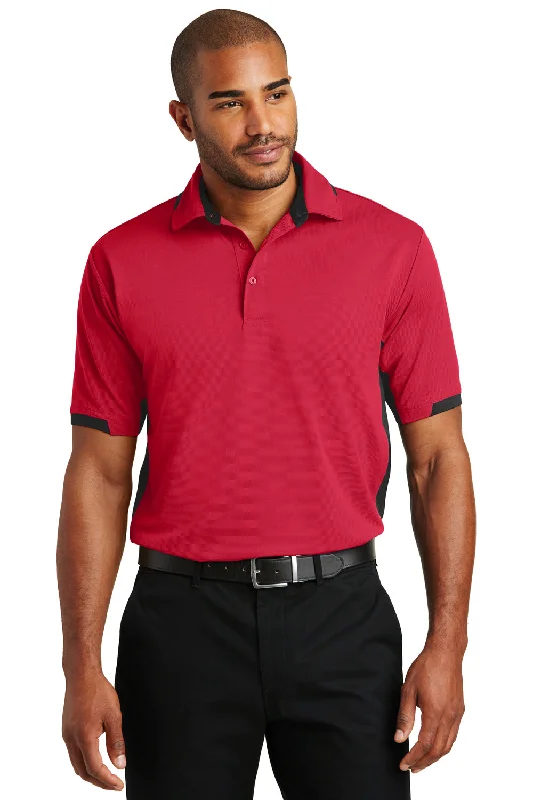 Port Authority Mens Dry Zone Moisture Wicking Short Sleeve Polo Shirt - Engine Red/Black