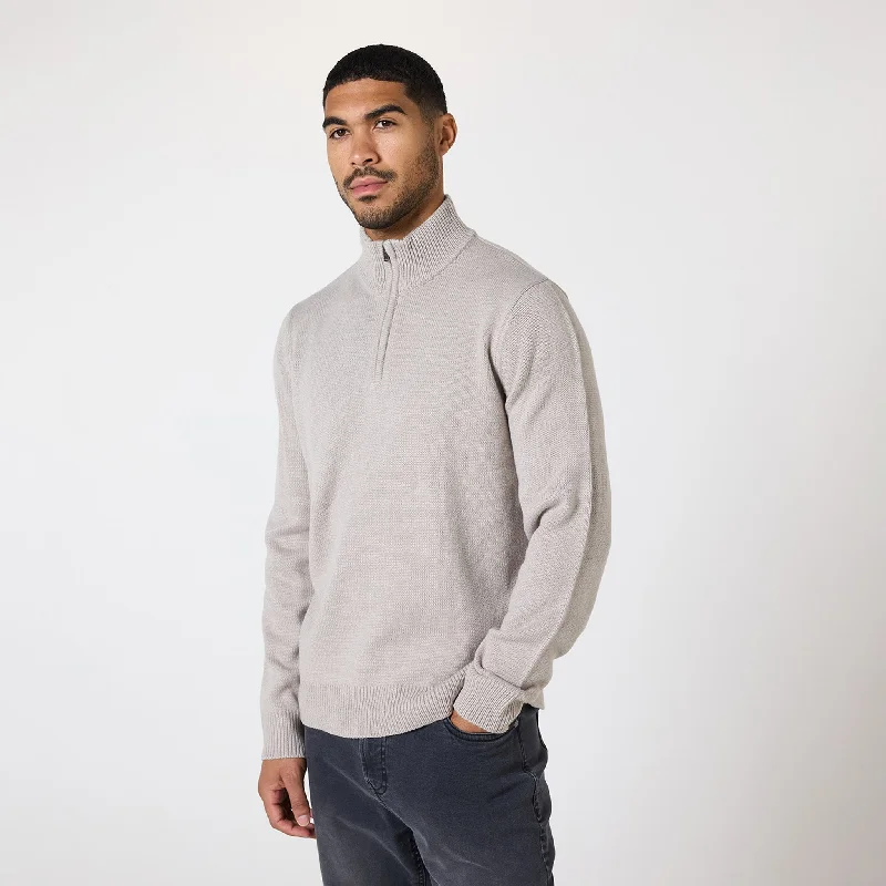 Knit 1/4 Zip Funnel Neck | Stone