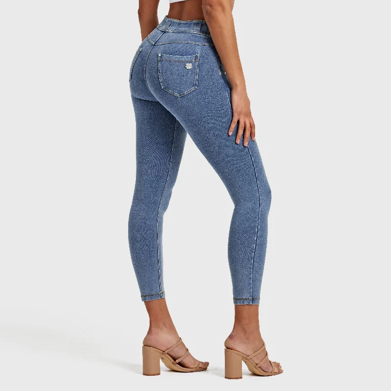 Crazy Deal N.O.W® Denim - High Waisted - 7/8 Length - Light Blue + Yellow Stitching