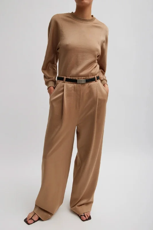 Weekend Discounts to Enjoy Tibi Silk Terry Pleated Pull On Pant - Granola