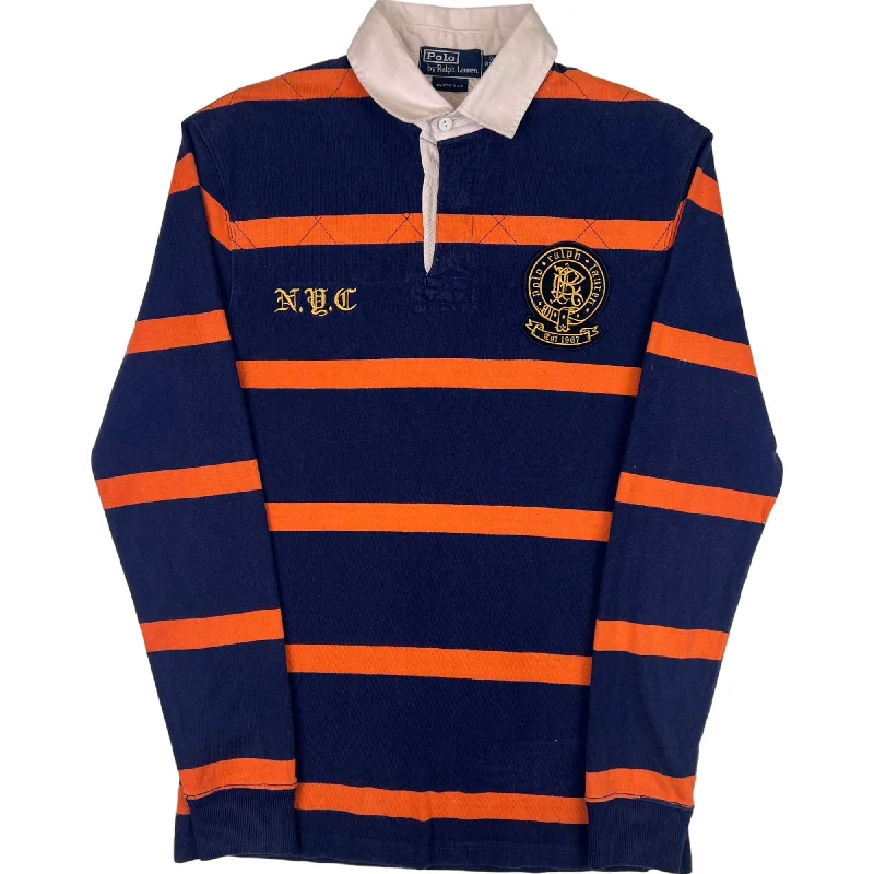 Vintage Polo Ralph Lauren 90s Striped Rugby Shirt Navy Orange