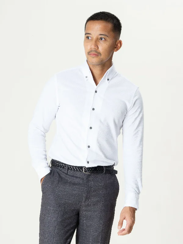 Long Sleeve Polo Shirt - White Button Down