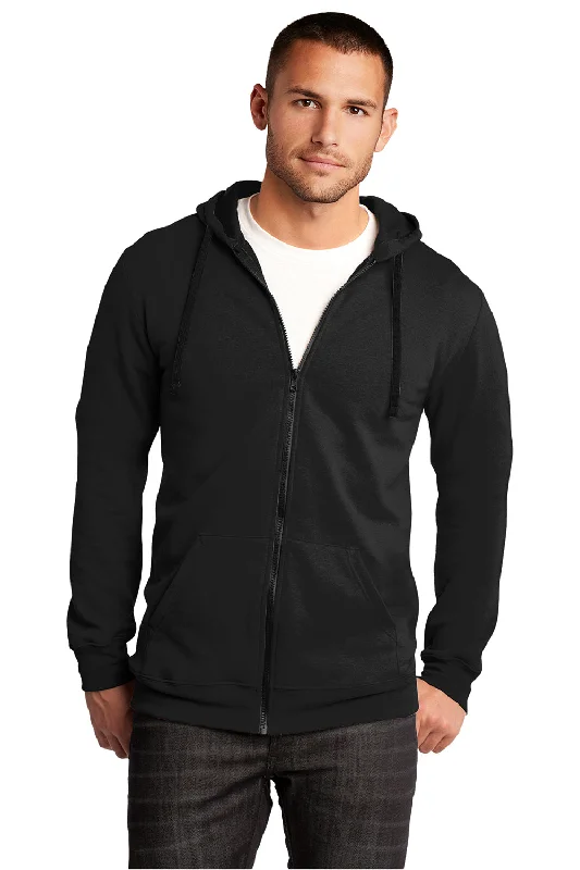 District Mens The Concert Fleece Full Zip Hooded Sweatshirt Hoodie w/ Pockets - Black