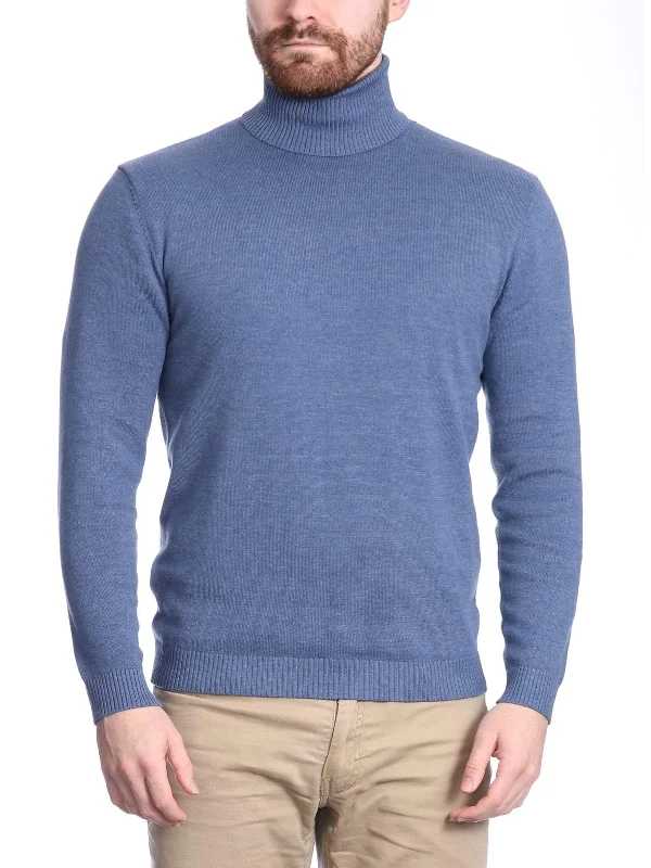 Arthur Black Men's Solid Heather Blue Pullover Cotton Blend Turtleneck Sweater