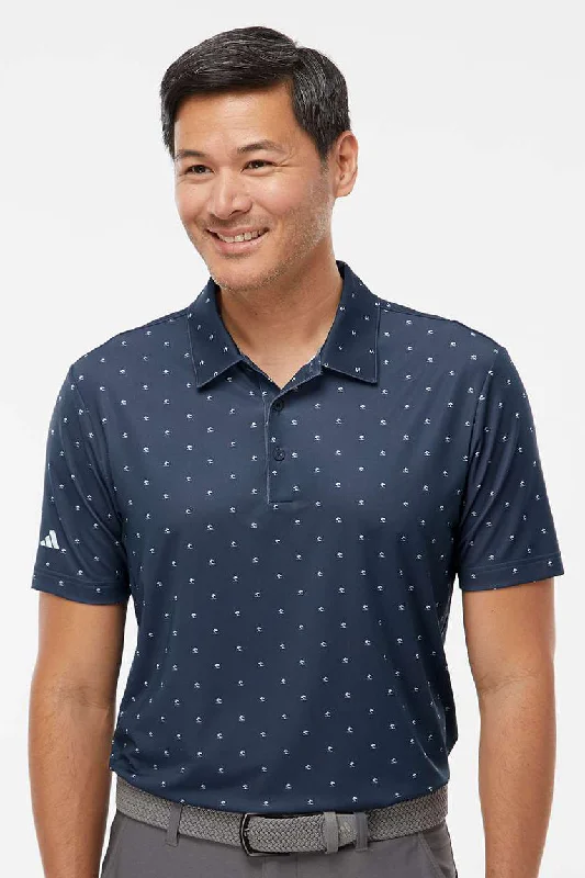 Adidas Mens Pine Tree Moisture Wicking Short Sleeve Polo Shirt - Collegiate Navy Blue/White