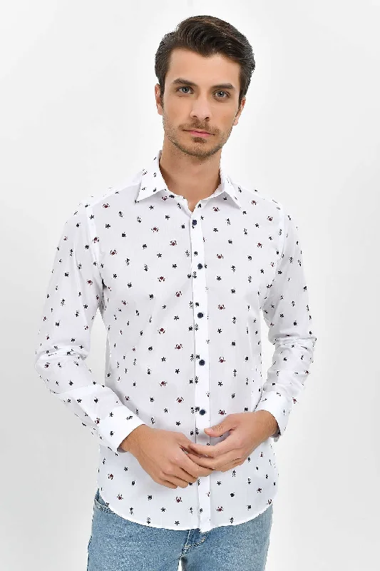 Slim Fit Long Sleeve Printed Cotton Casual Shirt