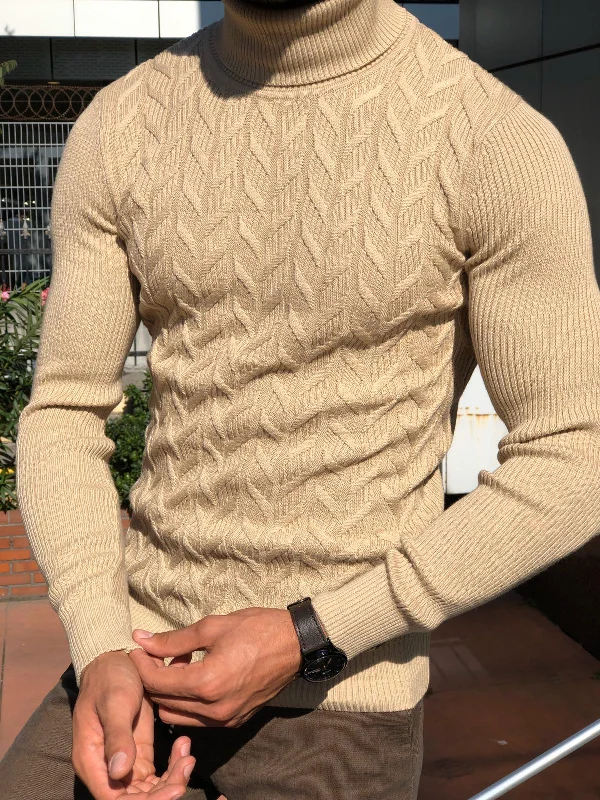 Calvin Slim-Fit Turtleneck Knitwear in Beige