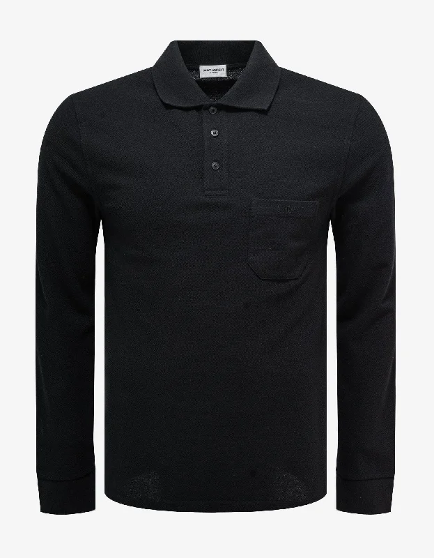 Saint Laurent Black Long Sleeve Logo Polo