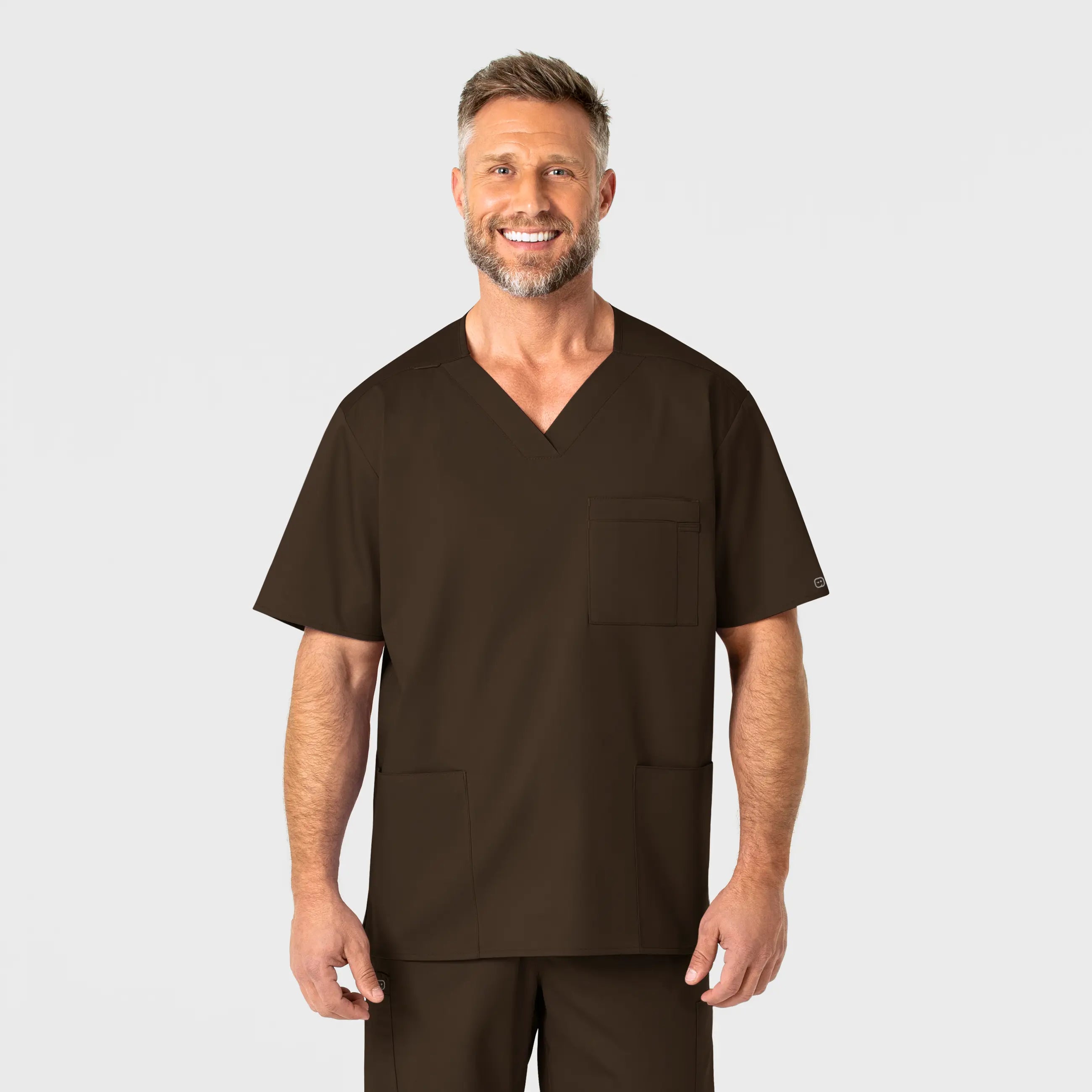 Wink Men's WonderWORK V-Neck Scrub Top - Chocolate