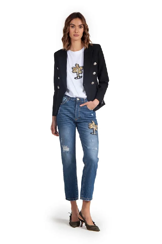 Weekend Offers You Can't Ignore Extreme Collection Front Palm Embroidery With Patches Denim Jeans