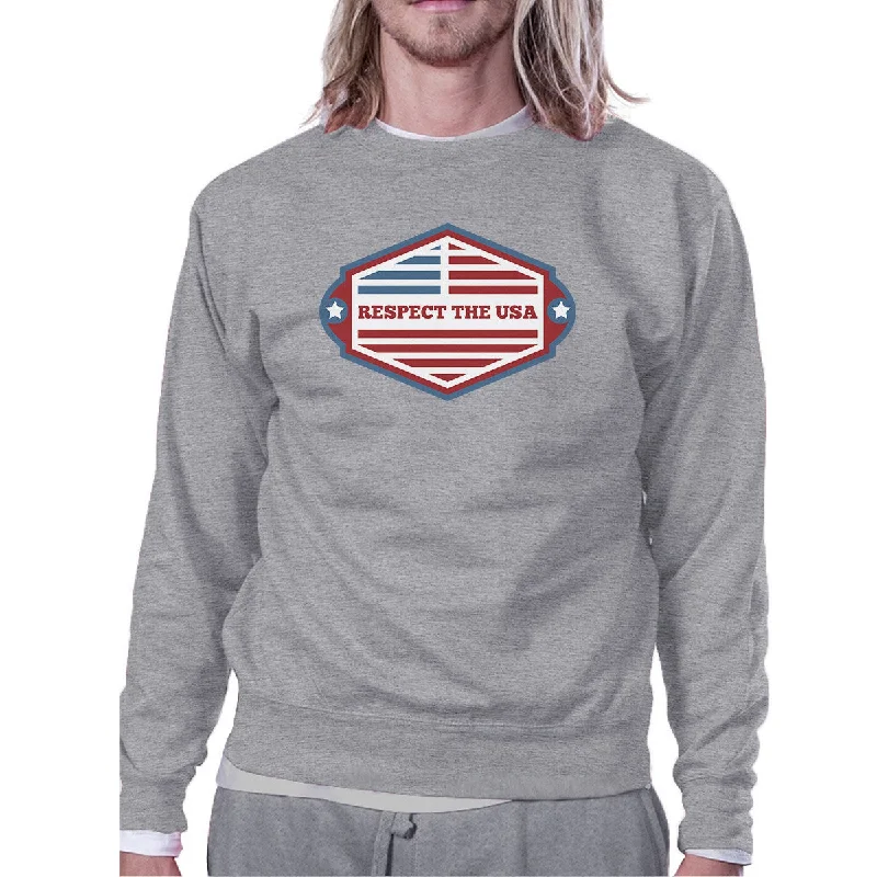 Respect The USA Unisex Gray Sweatshirt Crewneck Pullover Fleece