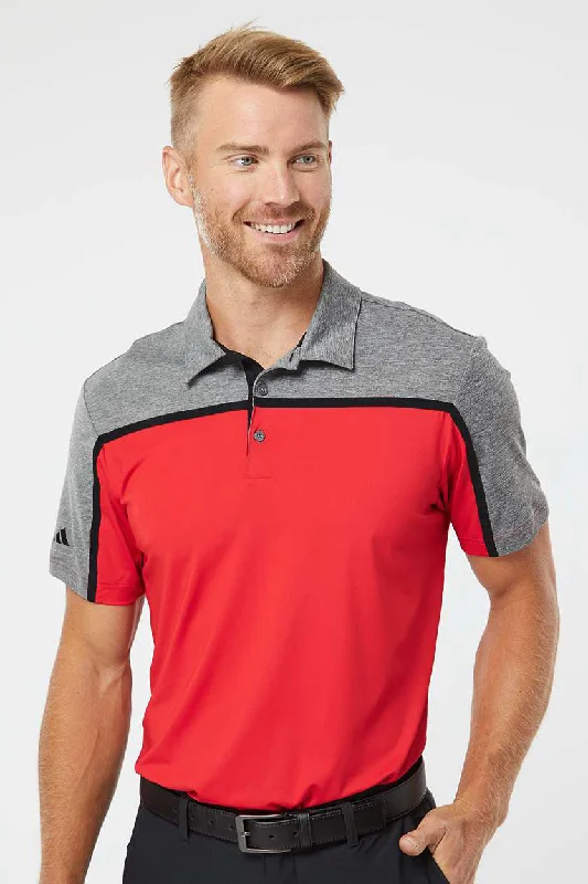 Adidas Mens Ultimate Colorblock Moisture Wicking Short Sleeve Polo Shirt - Collegiate Red/Black/Grey Melange - Closeout