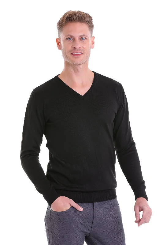 Comfort Fit Wool Blend Black V-Neck Sweater