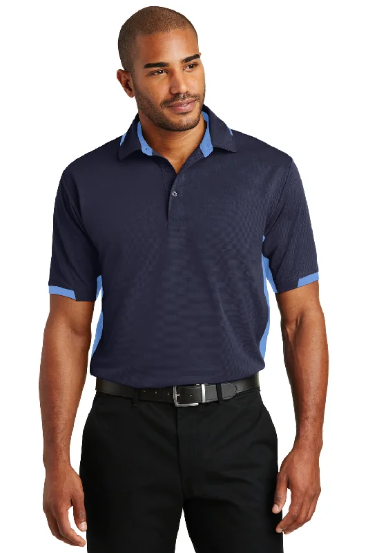 Port Authority Mens Dry Zone Moisture Wicking Short Sleeve Polo Shirt - Navy Blue/Lake Blue