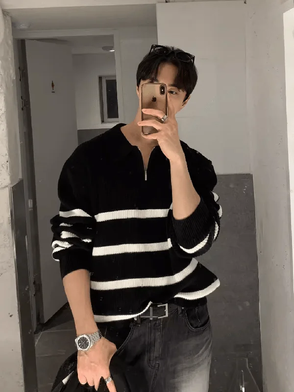 [MRCYC] Half-zipper striped sweater na1015