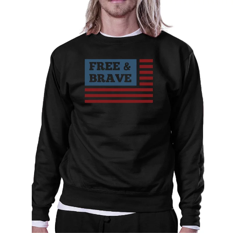 Free & Brave Us Flag Unisex Black Sweatshirt Round Neck Pullover