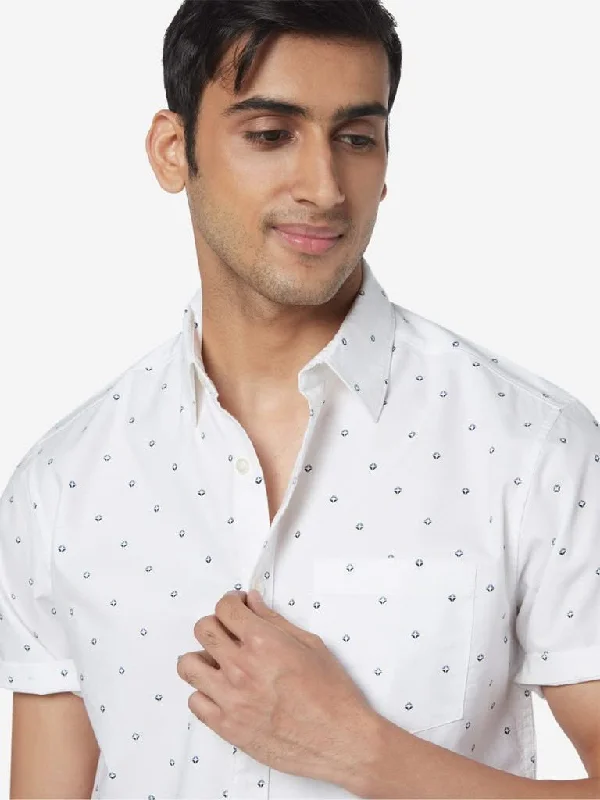 WES Casuals White Relaxed-Fit Pattern Shirt