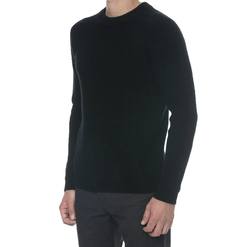 Black Cashmere Wool Chunky Rib Knit Fisherman Sweater