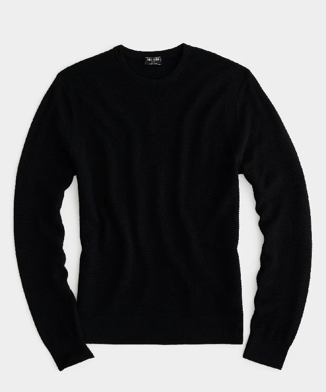 Merino Waffle Crew in Black