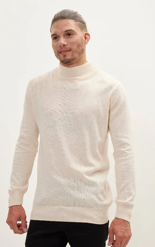 Mock Neck Relaxed Sweater - Beige