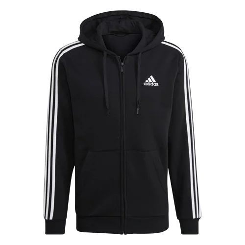 Adidas Essentials Fleece 3-Stripes Full-Zip Hoodie - Mens - Black