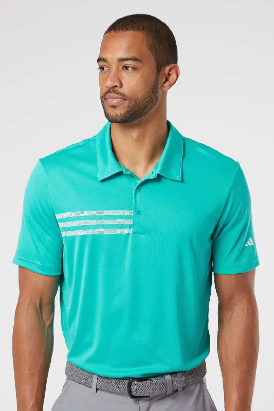 Adidas Mens 3 Stripes UPF 50+ Short Sleeve Polo Shirt - Hi-Res Aqua/White - Closeout