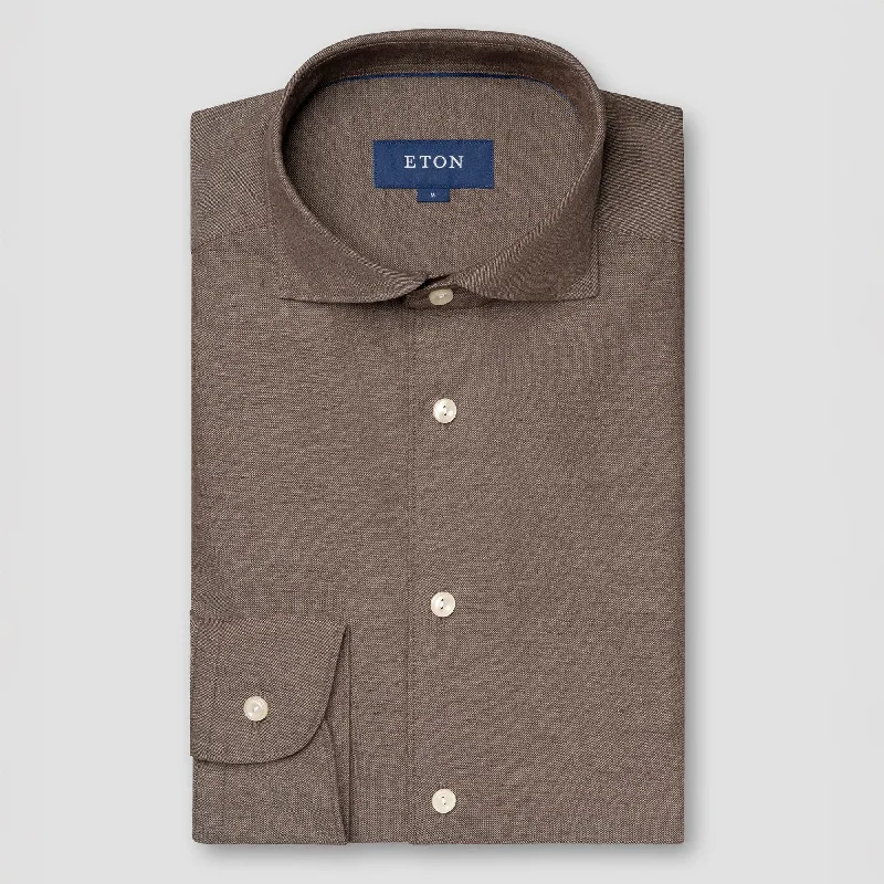 Brown Solid Recycled Cotton Slim Fit Casual Shirt - ETON