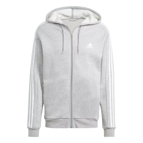 ADIDAS ESSENTIALS FLEECE 3-STRIPES FULL-ZIP HOODIE -  MENS - GREY