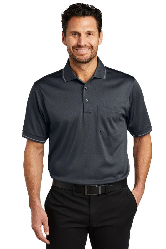 CornerStone Mens Select Moisture Wicking Short Sleeve Polo Shirt w/ Pocket - Charcoal Grey/Light Grey