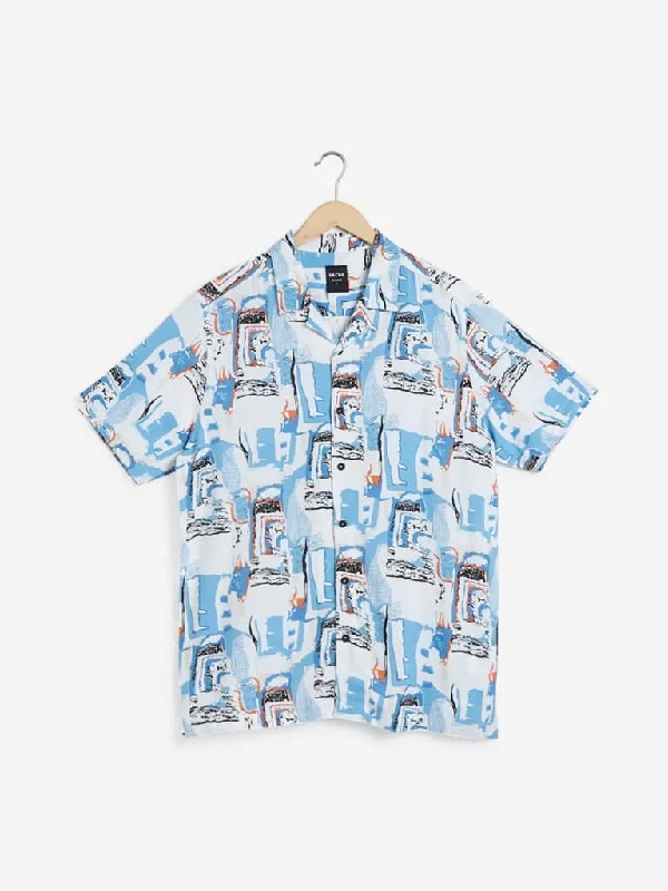 Nuon White Abstract Print Relaxed-Fit Shirt