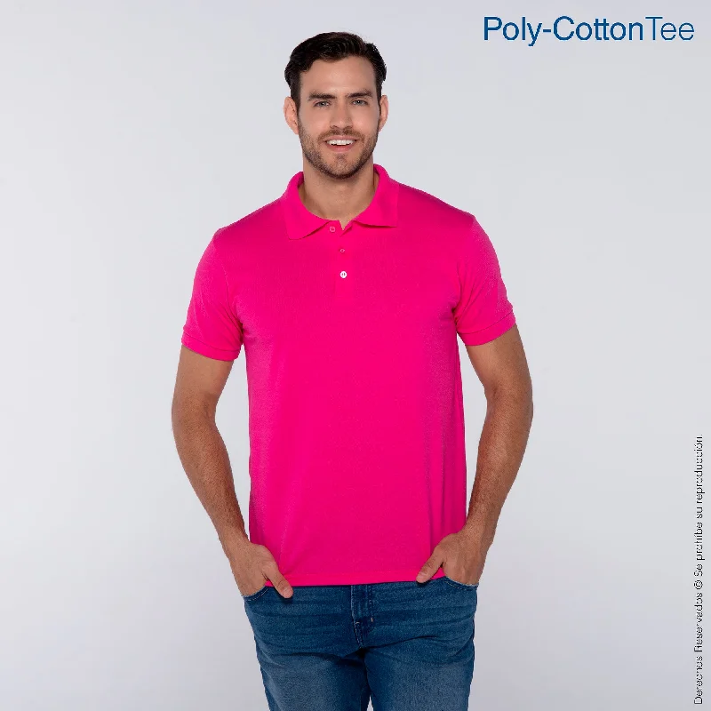 Playera Tipo Polo Piqué para Caballero · 50% Algodón 50% Poliéster · Color Fucsia