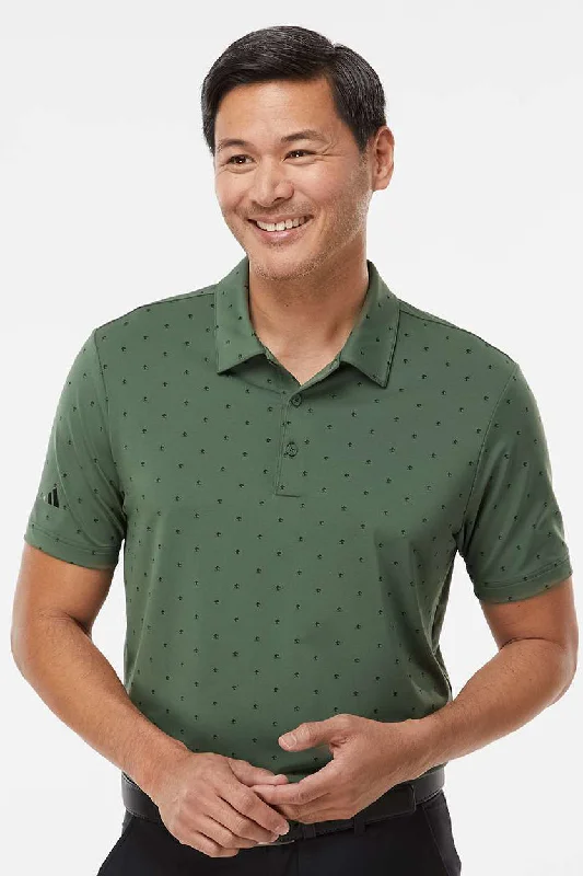 Adidas Mens Pine Tree Moisture Wicking Short Sleeve Polo Shirt - Green Oxide/Black