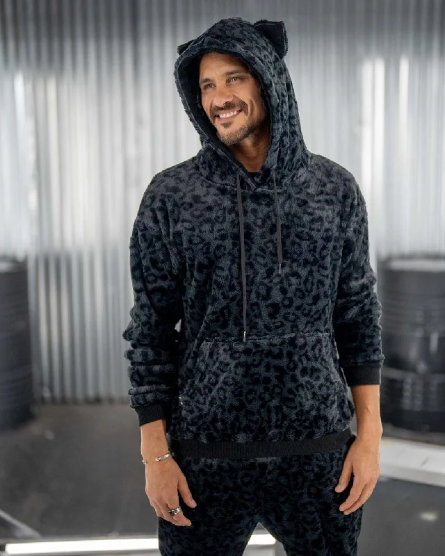 Classic Men's Fur Hoodie | Slate Black Leopard