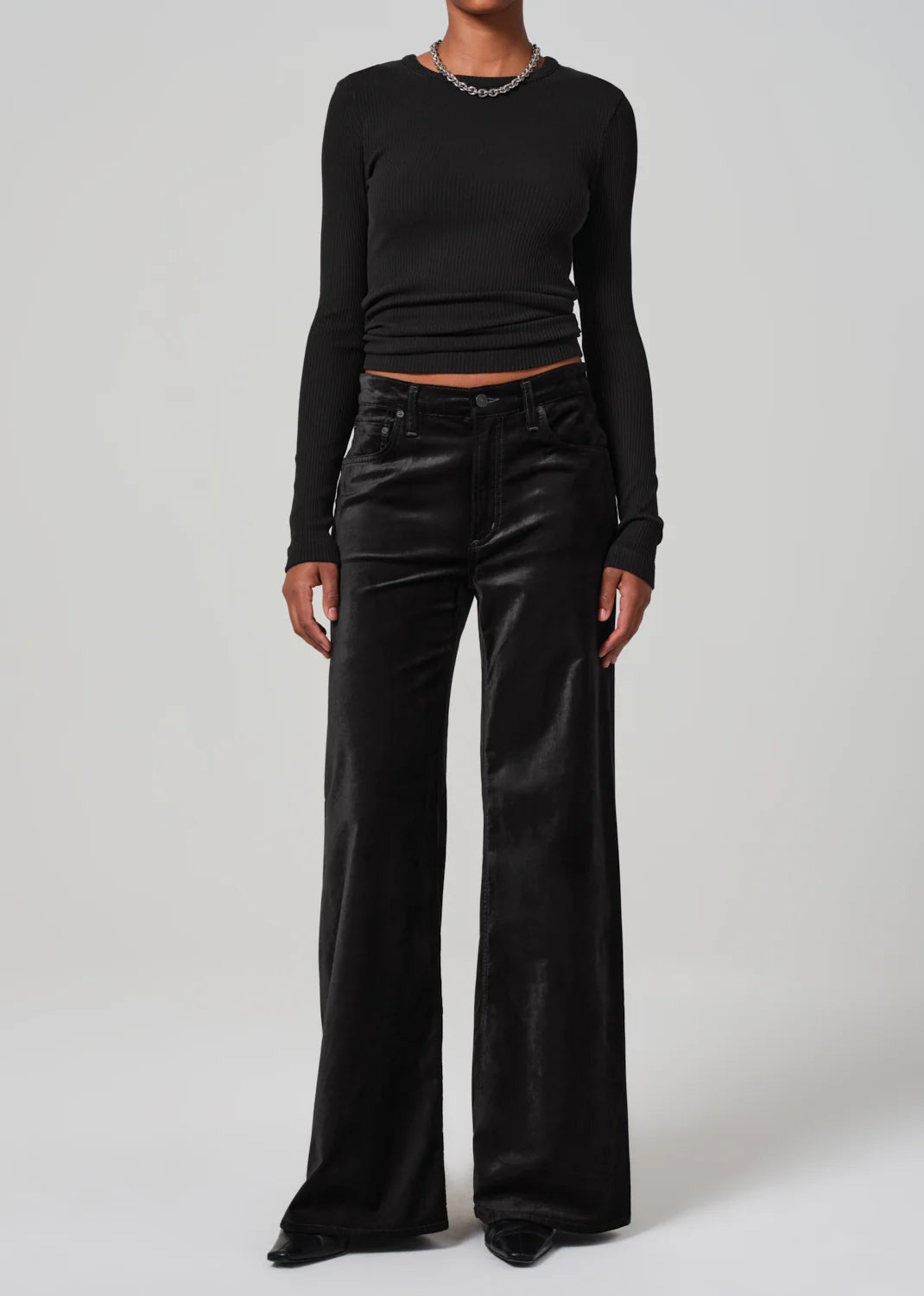 Savings Galore Loll Mid Rise Baggy Velvet ~ Black