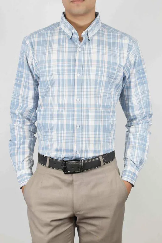 Sky Blue & White Checkered Casual Shirt