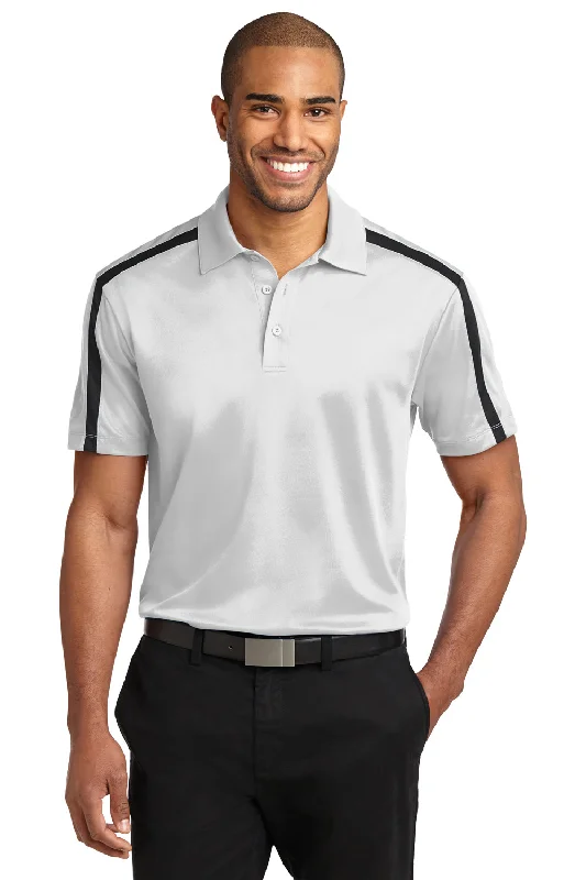 Port Authority Mens Silk Touch Performance Moisture Wicking Short Sleeve Polo Shirt - White/Black - Closeout