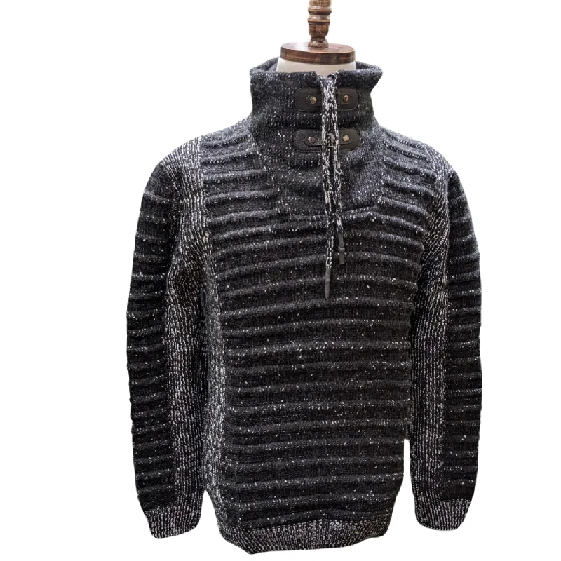 Young Republic Mens Black & White Cotton Blend Funnel Neck Sweater