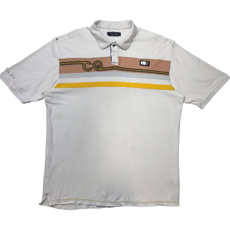 Vintage Coogi Striped Embossed Polo Shirt White