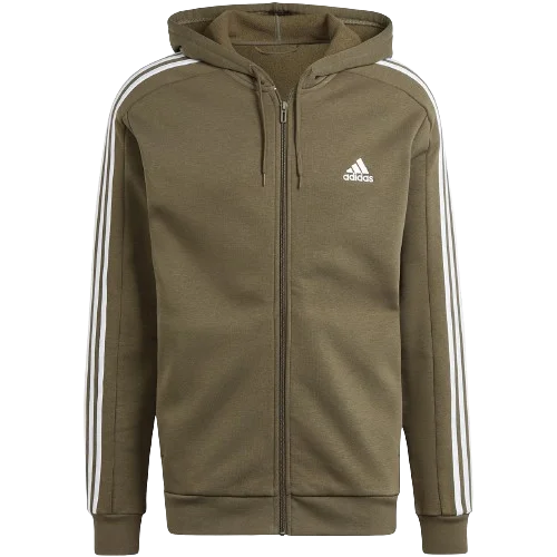 ADIDAS ESSENTIALS FLEECE 3-STRIPES FULL-ZIP HOODIE - MENS - OLIVE