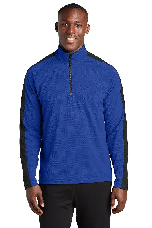 Sport-Tek Mens Sport-Wick Moisture Wicking 1/4 Zip Sweatshirt - True Royal Blue/Black