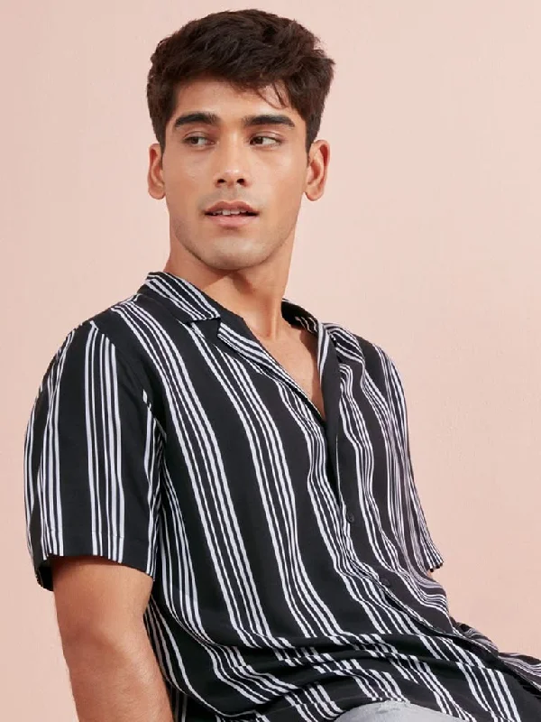 Nuon Black Striped Relaxed-Fit Shirt