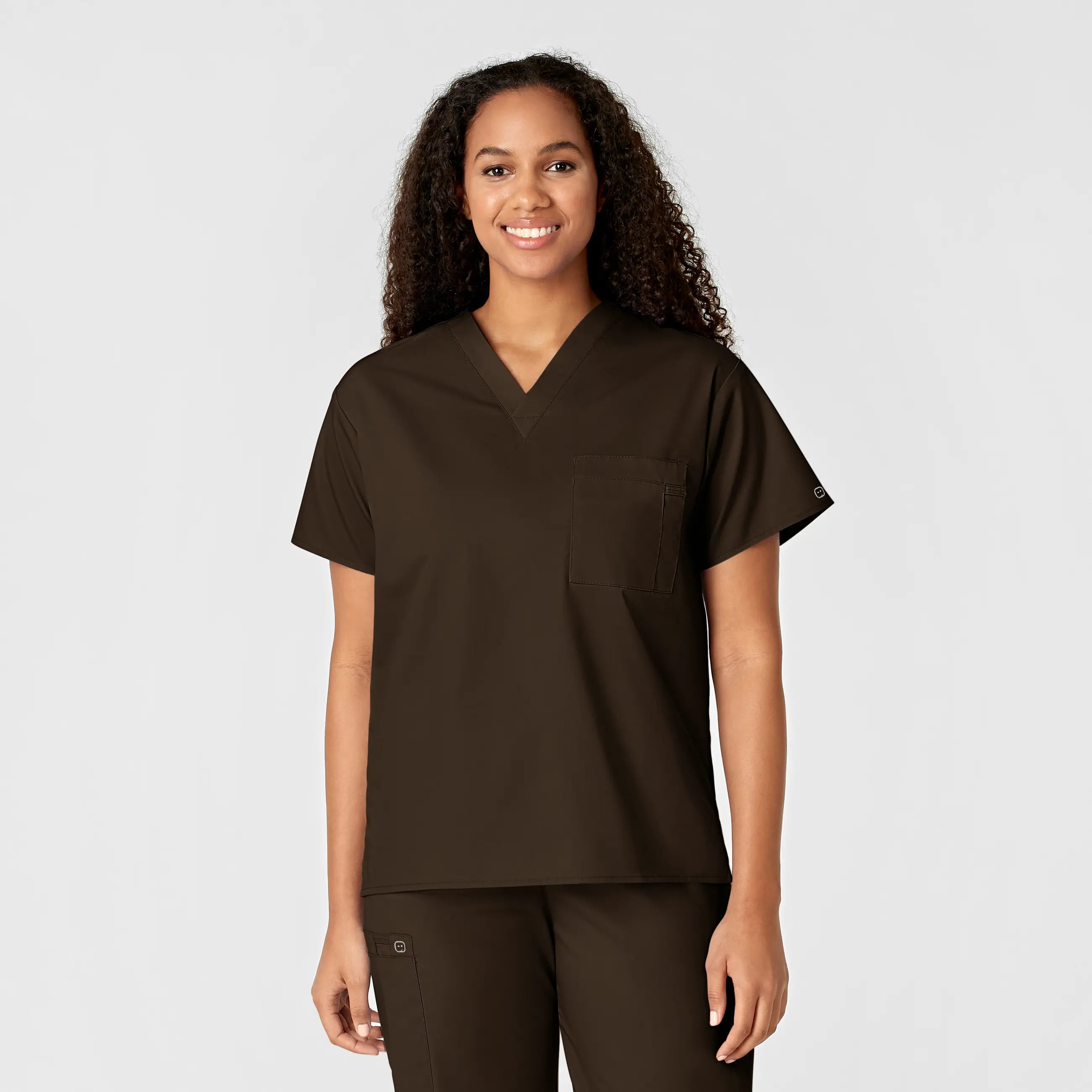 Wink Unisex V-Neck Scrub Top - Chocolate