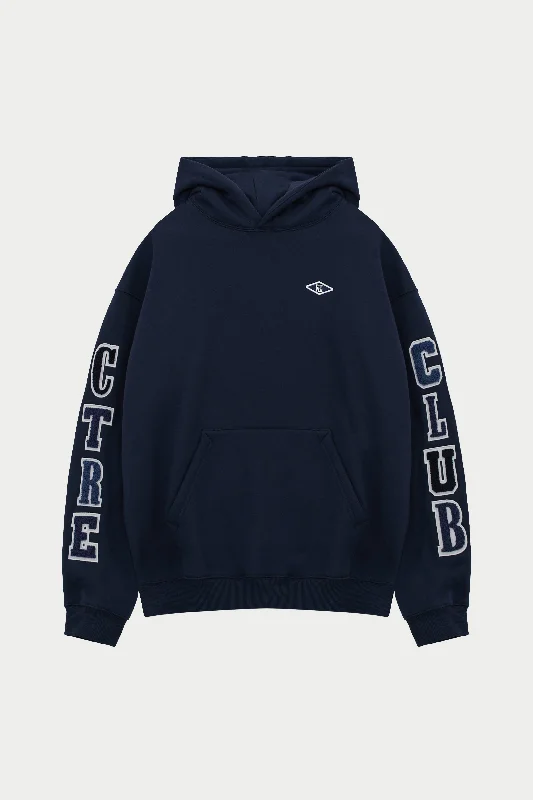 MULTIBADGE CHENILLE RELAXED HOODIE - NAVY