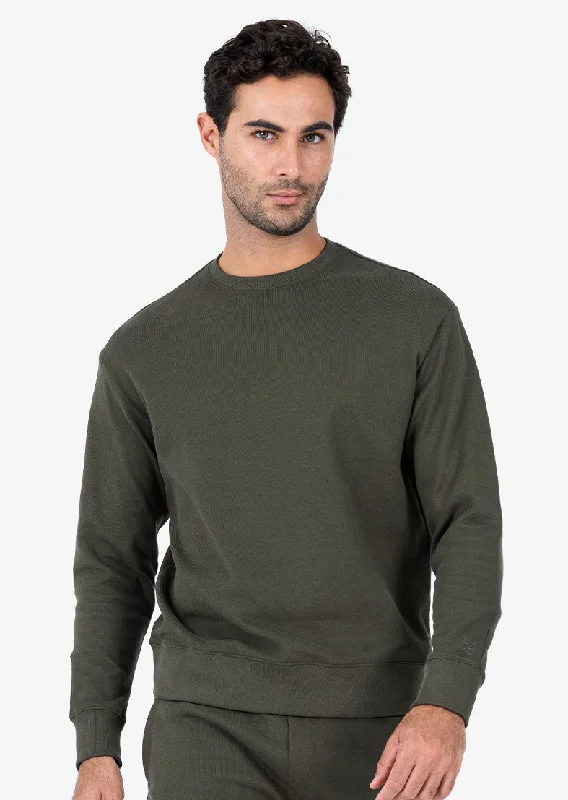 Mens Premium Textured Crew Neck Sweat Army Green