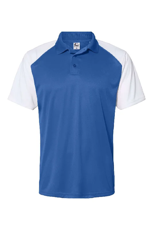 C2 Sport Mens Moisture Wicking Short Sleeve Polo Shirt - Royal Blue/White - Closeout