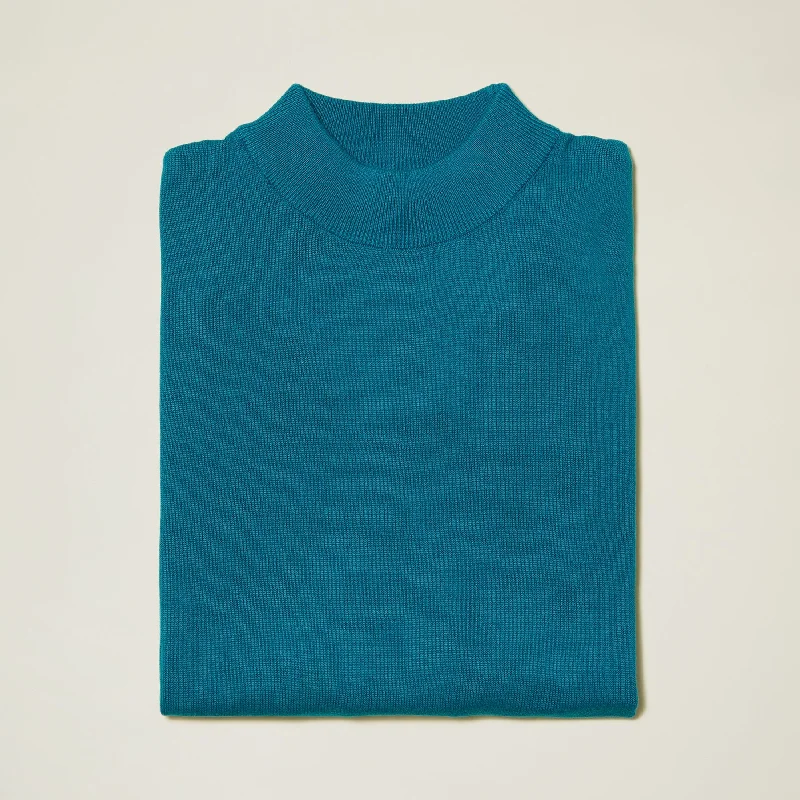 Inserch Cotton Blend Mock Neck Sweater Ocean Blue 4308-00132