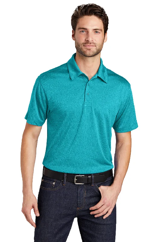 Port Authority Mens Trace Moisture Wicking Short Sleeve Polo Shirt - Heather Tropic Blue - Closeout