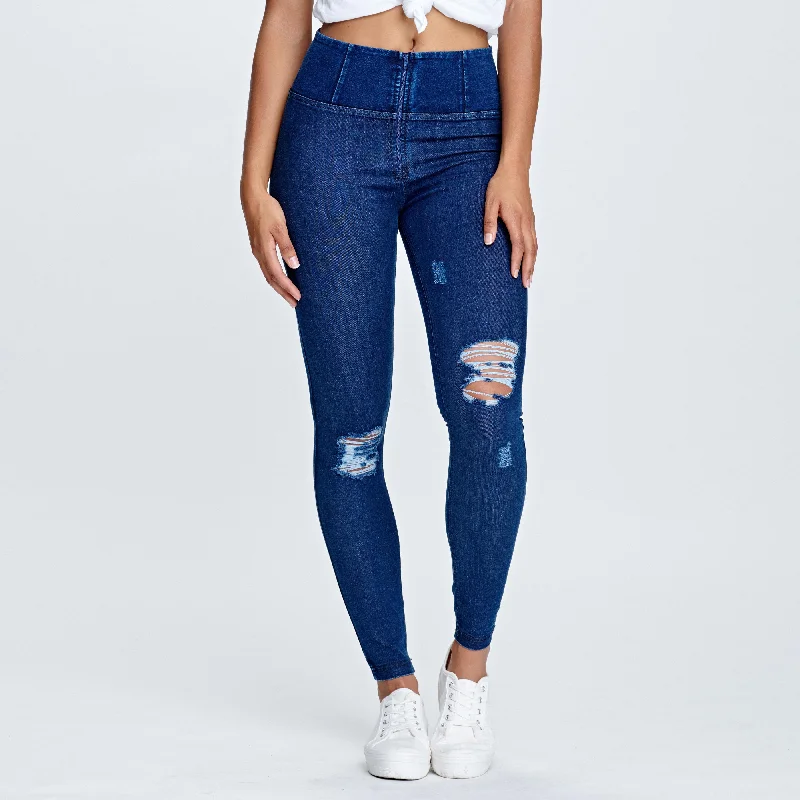 Quick Sale WR.UP® Distressed Denim - High Waist -  Full Length - Dark Blue + Blue Stitching